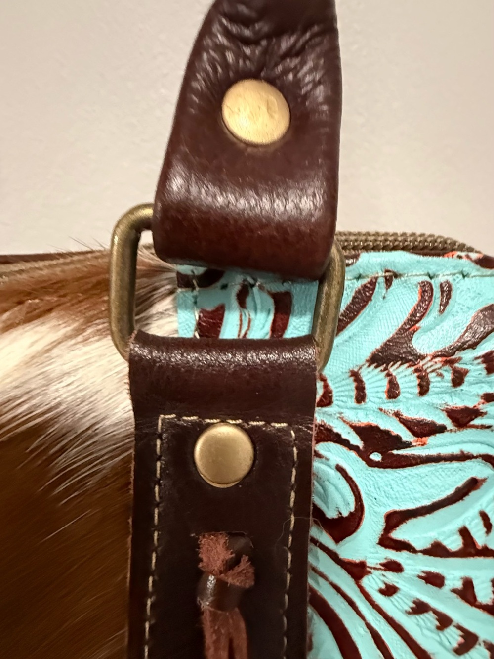 NWOT Myra Cowhide Tooled Leather Fringe Satchel CC - Picture 5 of 16